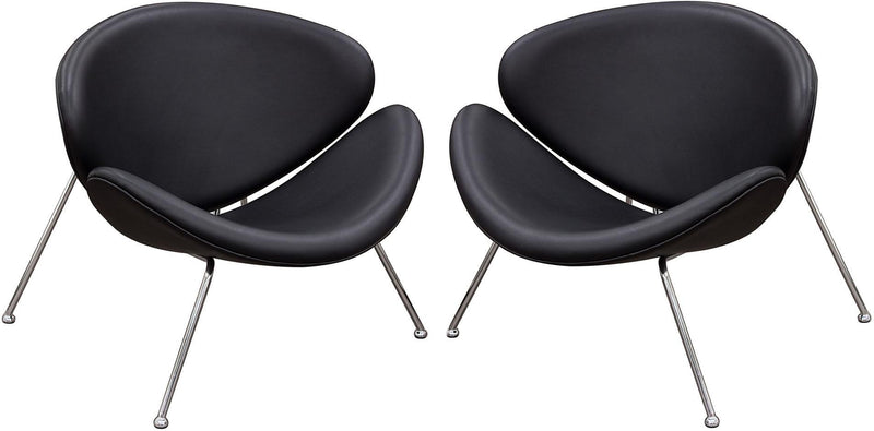 Modern Leatherette Upholstered Accent Chair with Angled Metal Legs, Set of Two, Black and Silver-Accent Chairs-Black and Silver-Faux Leather and Metal-JadeMoghul Inc.