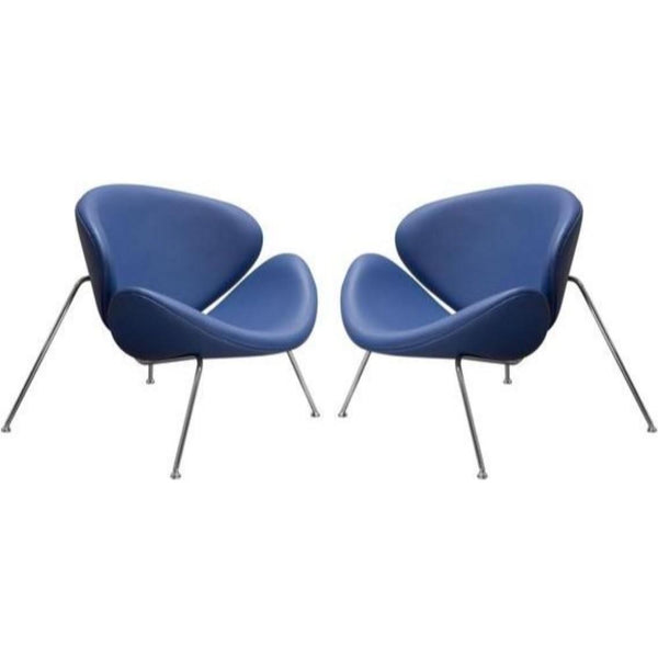 Modern Leatherette Upholstered Accent Chair with Angled Metal Legs, Set of Two, Blue and Silver-Accent Chairs-Blue and Silver-Faux Leather and Metal-JadeMoghul Inc.