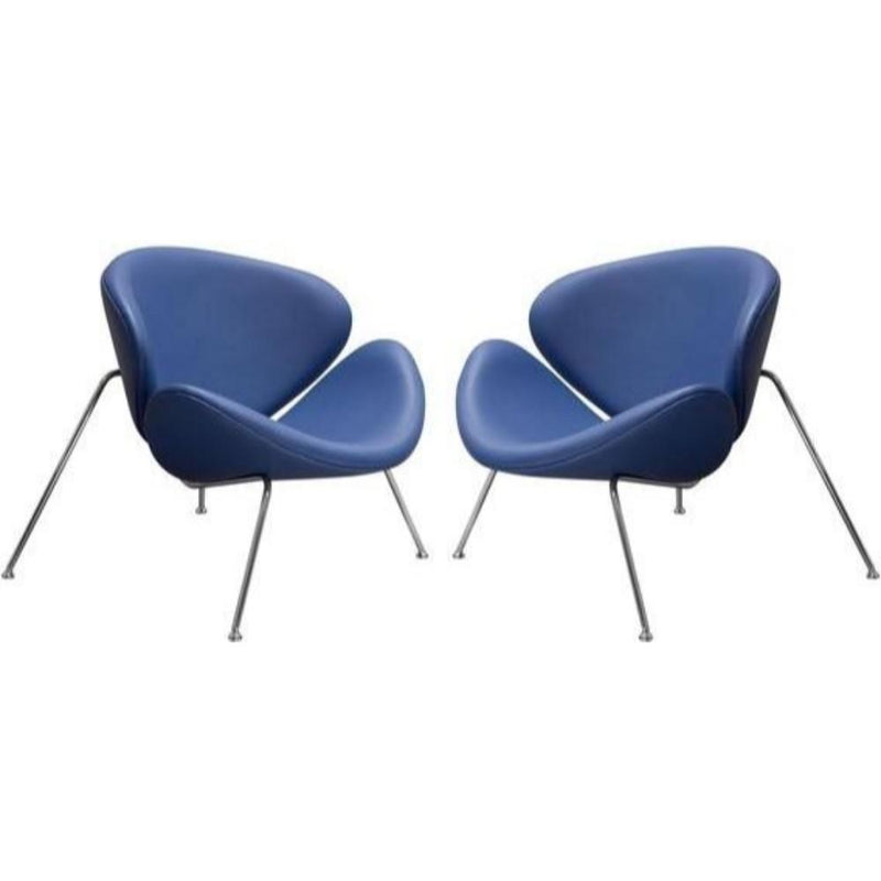 Modern Leatherette Upholstered Accent Chair with Angled Metal Legs, Set of Two, Blue and Silver-Accent Chairs-Blue and Silver-Faux Leather and Metal-JadeMoghul Inc.