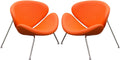 Modern Leatherette Upholstered Accent Chair with Angled Metal Legs, Set of Two, Orange and Silver-Accent Chairs-Orange and Silver-Faux Leather and Metal-JadeMoghul Inc.