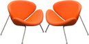 Modern Leatherette Upholstered Accent Chair with Angled Metal Legs, Set of Two, Orange and Silver-Accent Chairs-Orange and Silver-Faux Leather and Metal-JadeMoghul Inc.