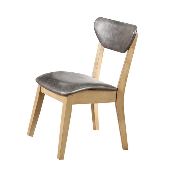 Modern Leatherette Upholstered Wooden Side Chair, Set of 2, Silver and Brown-Accent Chairs-Silver and Brown-Wood and Polyurethane-JadeMoghul Inc.