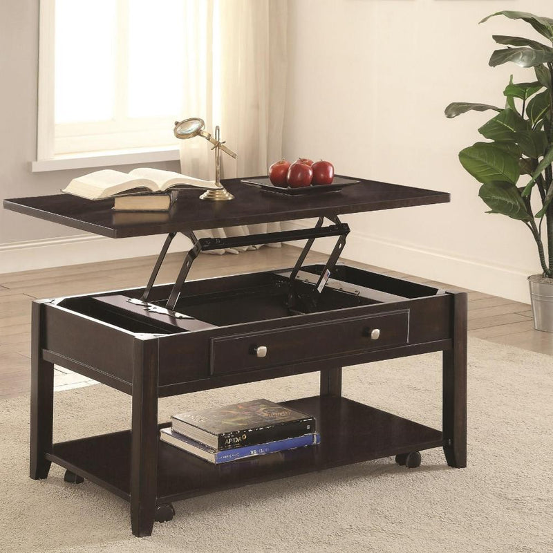 Modern Lift Top Wooden Coffee Table With Storage & Shelf, Walnut Brown-Coffee Tables-Brown-Wood-JadeMoghul Inc.