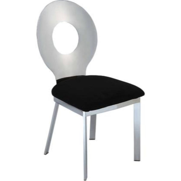 Modern Metal Side Chair with Curved Cutout Backrest, Set of 2, Black and Silver-Accent Chairs-Black and Silver-Metal and Fabric-JadeMoghul Inc.