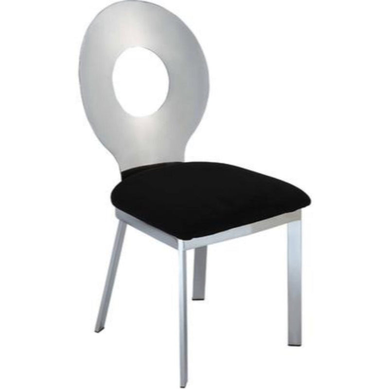 Modern Metal Side Chair with Curved Cutout Backrest, Set of 2, Black and Silver-Accent Chairs-Black and Silver-Metal and Fabric-JadeMoghul Inc.