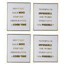 Modern Mindful Sayings Wall Art in Plastic Frame, Large, Set of Four, White and Gold