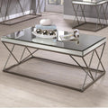 Modern Mirrored Coffee Table With Double X framed Base , Nickel Black-Coffee Tables-Black-Metal/Mirror-JadeMoghul Inc.