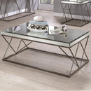 Modern Mirrored Coffee Table With Double X framed Base , Nickel Black-Coffee Tables-Black-Metal/Mirror-JadeMoghul Inc.