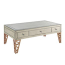 Modern Rectangular Metal and Mirror Coffee Table With 3 Drawers, Silver and Gold-Coffee Tables-Silver and Gold-Metal and Mirror-JadeMoghul Inc.