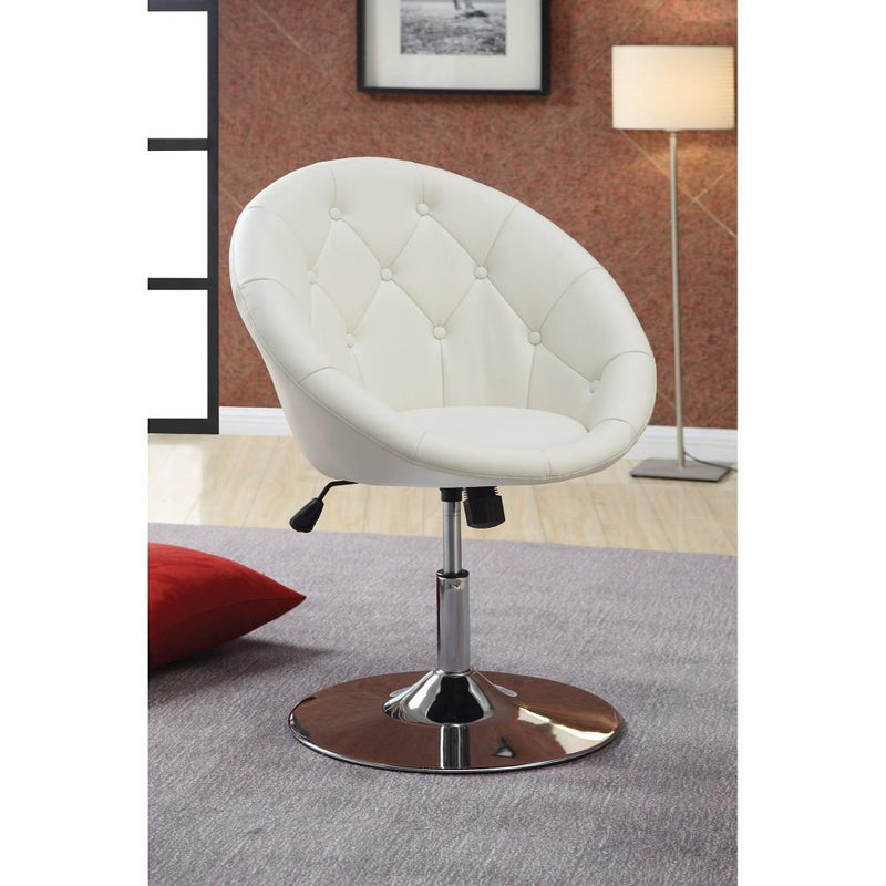 Modern Round Tufted White Swivel Accent Chair-Armchairs and Accent Chairs-WHITE-METAL-Chrome-JadeMoghul Inc.