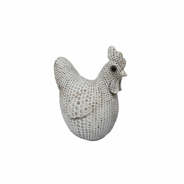 Modern Sculptures Polyresin Chicken Sculpture with White Spotted Outer Texture, Gray Benzara