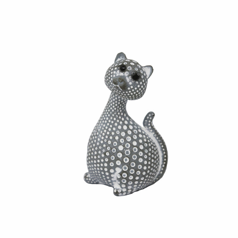 Modern Sculptures Polyresin Constructed Cat Sculpture with White Spotted Pattern, Gray Benzara