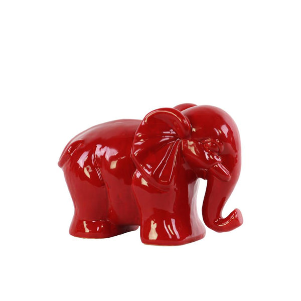 Modern Standing Elephant Figurine- Small- Red- Benzara-Animal Statue-Red-Ceramic-JadeMoghul Inc.