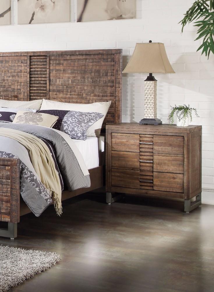 Modern Style 3 Drawers Wood Nightstand By Andria, Brown-Nightstands and Bedside Tables-Brown-Acacia Wood-JadeMoghul Inc.