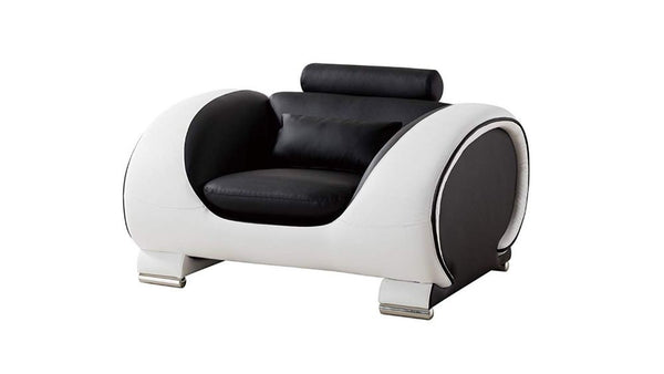 Modern Style Faux Leather Upholstered Wooden Sofa Chair with Headrest, Black and White-Accent Chairs-Black and White-Wood and Faux Leather-JadeMoghul Inc.