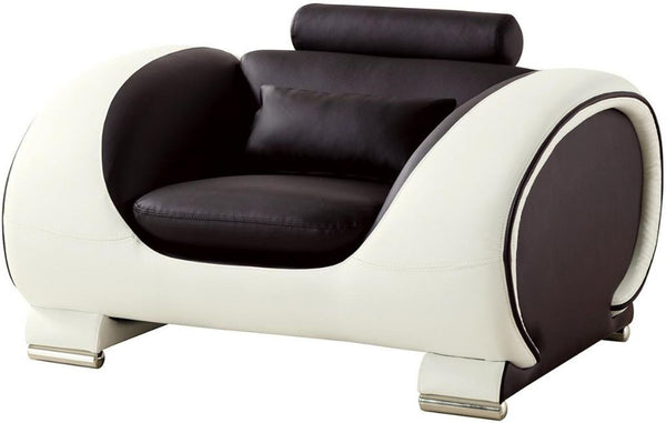 Modern Style Faux Leather Upholstered Wooden Sofa Chair with Headrests, Brown and Cream-Accent Chairs-Brown and Cream-Wood and Faux Leather-JadeMoghul Inc.