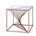 Modern Style Geometric Metal Framed End Table with Square Glass Top, Copper-Side and End Tables-Copper-Glass and Metal-JadeMoghul Inc.