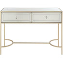 Modern Style Metal and Mirror Sofa Table with 2 Drawers, Gold-Cabinet and Storage Chests-Gold-Metal and Mirror-JadeMoghul Inc.