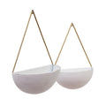 Modern Style Metal Half Moon Wall Hanging Planters, White and Gold, Set of Two