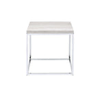 Modern Style Metal Square End Table with Wooden Top, Gray and Silver-Side and End Tables-Gray and Silver-Wood and Metal-JadeMoghul Inc.