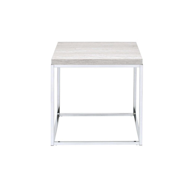 Modern Style Metal Square End Table with Wooden Top, Gray and Silver-Side and End Tables-Gray and Silver-Wood and Metal-JadeMoghul Inc.