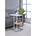 Modern Style Snack Table With Bottom Shelf, Silver-Coffee Tables-Silver-Glass And Metal-JadeMoghul Inc.