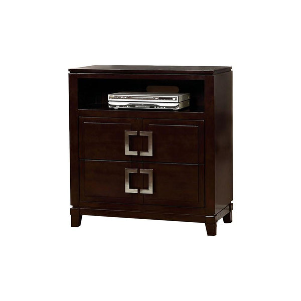 Modern Style Spacious Wooden Media Chest, Cherry Brown-Accent Chests and Cabinets-Brown-Solid Wood Wood Veneer & Others-JadeMoghul Inc.