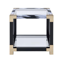 Modern Style Square Metal and Glass End Table With Bottom Shelf, Black and Gold-Side and End Tables-Black and Gold-Glass and Metal-JadeMoghul Inc.