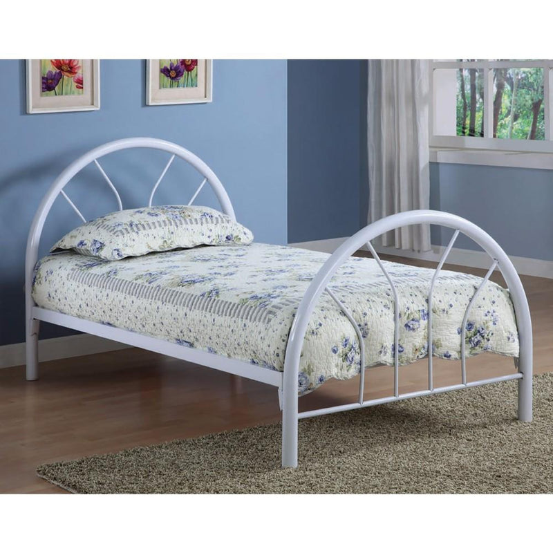 Modern Style Twin Size Metal Bed, White-Panel Beds-White-METAL-JadeMoghul Inc.