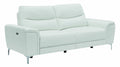 Modern Style Wood and Leatherette Dual Reclining Sofa with USB Port, White