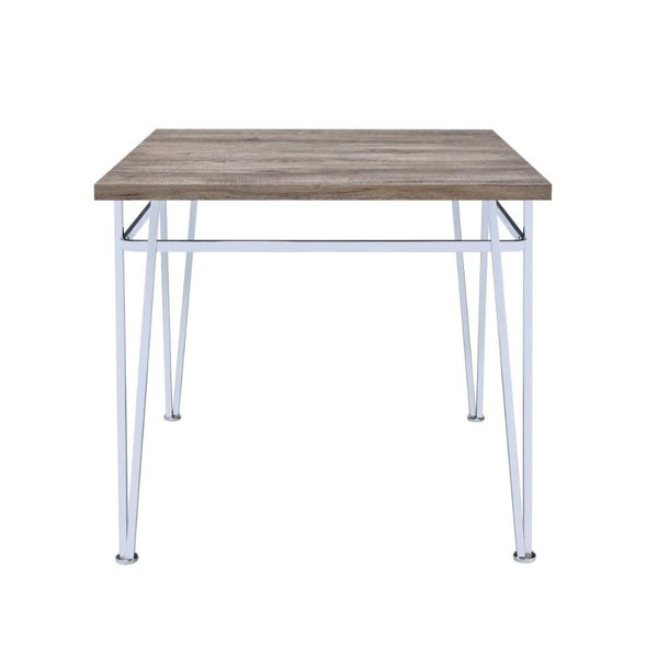 Modern Style Wooden Counter Height Table With Metal Base, Brown and Silver-Bar Tables-Brown and Silver-Metal and Wood-JadeMoghul Inc.