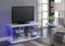 Modern Style Wooden TV Stand with Acrylic Posts and LED Lighting, White and Clear-Media Storage Cabinets & Racks-White and Clear-Glass, Veneer, Engineered Wood, Acrylic and LED-JadeMoghul Inc.