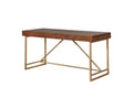 Modern Style Wooden Writing Desk with Unique Metal Legs, Walnut Brown and Gold-Desk-Brown and Gold-Wood and Metal-JadeMoghul Inc.
