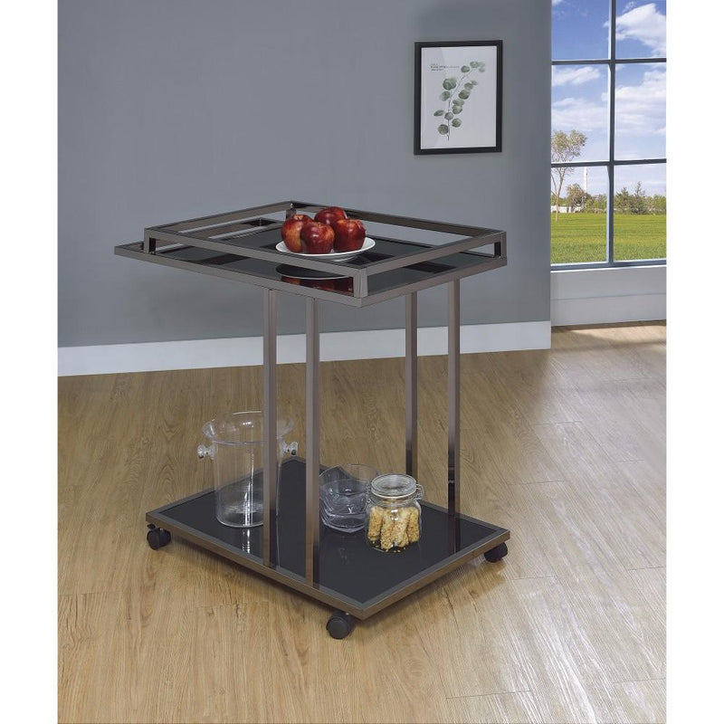 Modern Two Tier Metal And Glass Serving Cart, Black-Bar Carts-Black-Metal And Glass-JadeMoghul Inc.