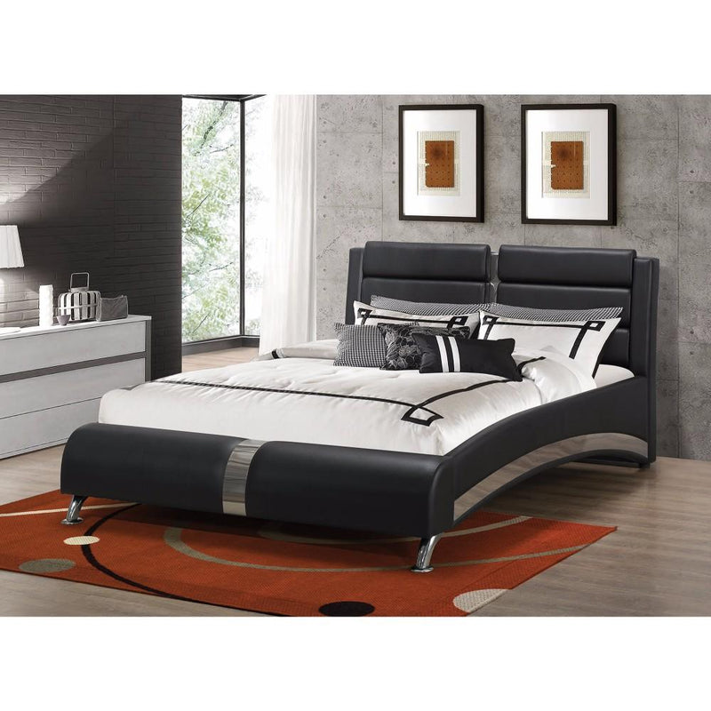Modern Upholstered Queen Size Bed, Black-Panel Beds-BLACK-RUBBERWOOD-JadeMoghul Inc.