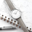 Modern - Vintage Personalised Leather Watch In Grey & Silver