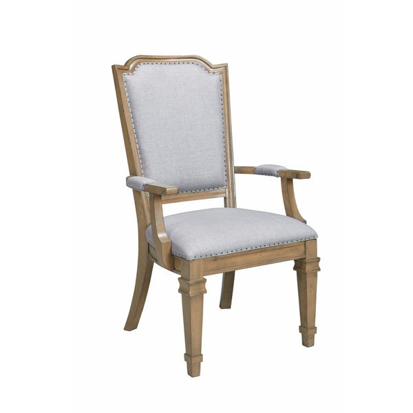 Modern Vintage Style Dining Armchair, Gray & Brown, Set of 2-Dining Chairs-Gray & Brown-Wood & Fabric-JadeMoghul Inc.