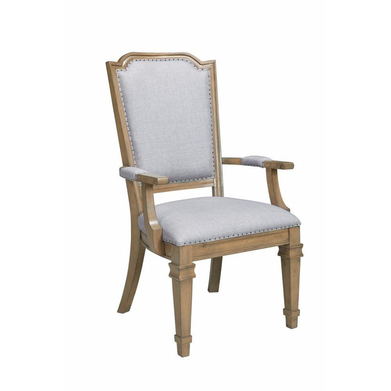 Modern Vintage Style Dining Armchair, Gray & Brown, Set of 2-Dining Chairs-Gray & Brown-Wood & Fabric-JadeMoghul Inc.