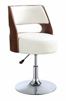 Modern Wood and Leatherette Adjustable Swivel Bar Stool with Metal Base, Brown and White-Accent and Garden Stools-White & Brown-Faux Leather, Wood and Metal-JadeMoghul Inc.