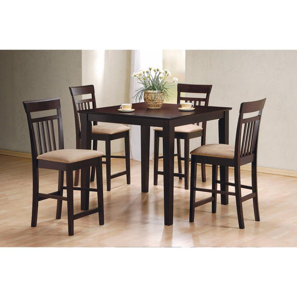Modish 5 Piece Counter Height Dining Set , Brown-Dining Sets-Brown-MDF-Cappuccino-JadeMoghul Inc.