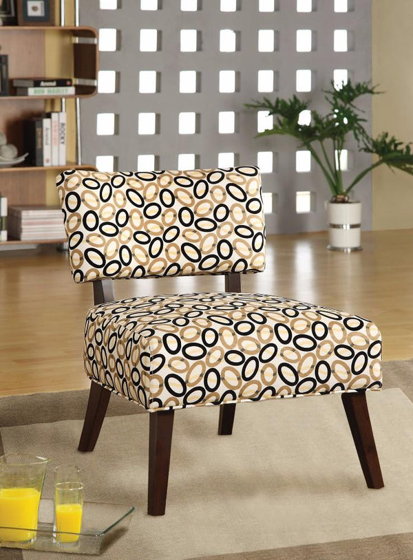 Modish Able Accent Chair In Printed Fabric-Armchairs and Accent Chairs-Cream and Black-Fabric Foam Fiber ( Polyester)-JadeMoghul Inc.