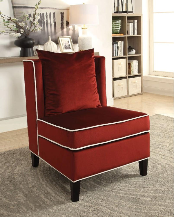 Modish Accent Chair, Red Velvet-Armchairs and Accent Chairs-Red-Upholstery Wood Leg ? Engineered Wood-JadeMoghul Inc.