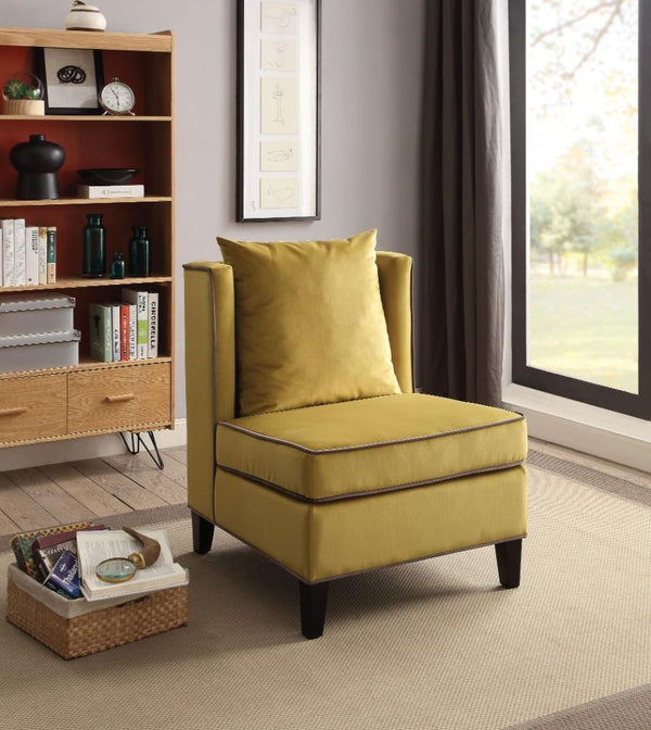 Modish Accent Chair, Yellow Velvet-Armchairs and Accent Chairs-Yellow-Upholstery Wood Leg ? Engineered Wood-JadeMoghul Inc.