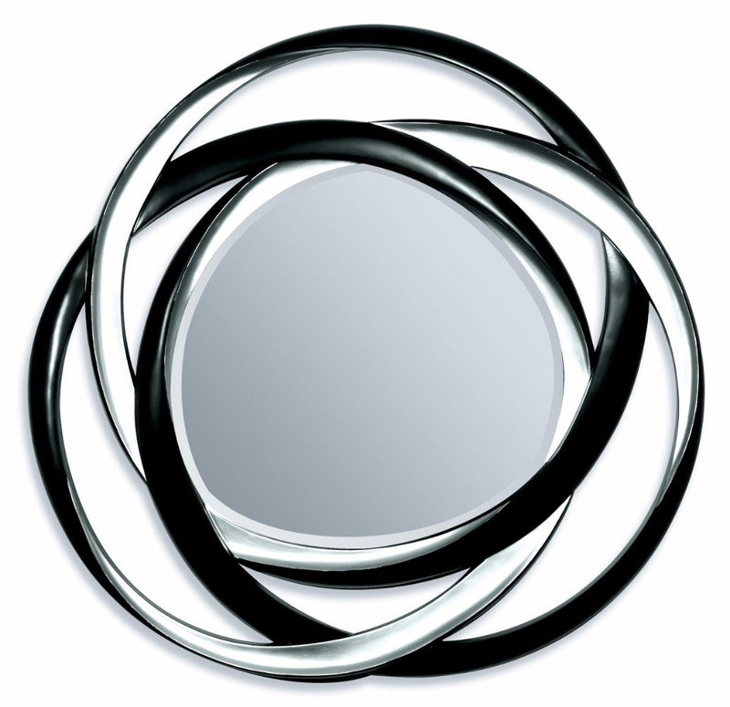 Modish Accent Mirror, Black & Silver-Wall Mirrors-Black & Silver-Frame PU Mirror-JadeMoghul Inc.