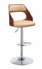 Modish Adjustable Stool with Swivel, Beige & Walnut Brown-Bar Stools and Counter Stools-Beige & Walnut Brown-PU Wood Metal Gas Lift-JadeMoghul Inc.