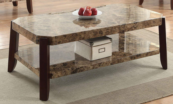 Modish Coffee Table, Faux Marble & Brown-Coffee Tables-Brown-Veneer-JadeMoghul Inc.