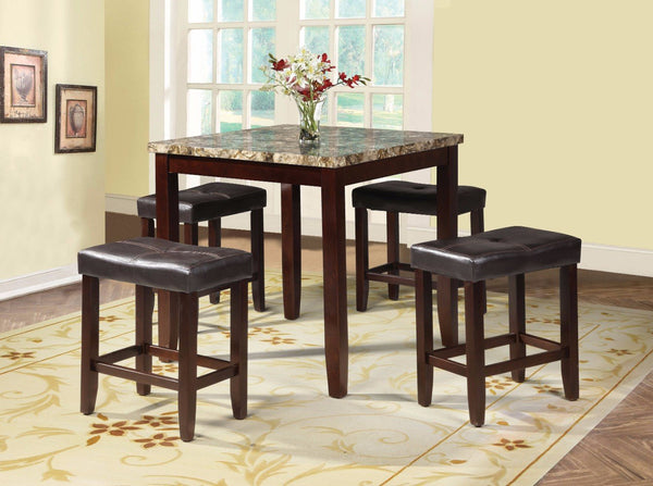 Modish Counter Height Set, Faux Marble & Espresso Brown, 5 Piece Pack-Living Room Furniture Sets-Espresso Brown-Wood MDF PU-JadeMoghul Inc.