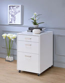 Modish File Cabinet, White-Accent Chests and Cabinets-White-MDF Glossy Polyester-PVC Hard Veneer-JadeMoghul Inc.