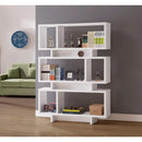 Modish Geometrically Designed Reversible Bookcase, White-Book Cases-White-Wood-JadeMoghul Inc.