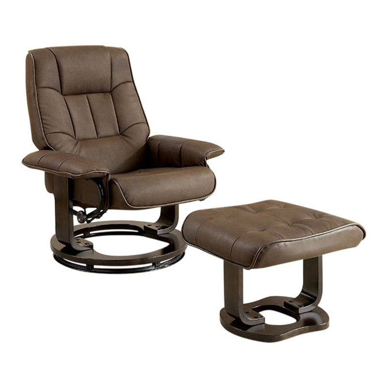 Modish Multifunctional Swivel Lounger Chair With Ottoman, Brown-Indoor Chaise Lounge Chairs-Brown-Faux Leather-JadeMoghul Inc.